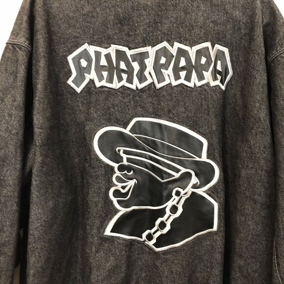 Vintage DJSS Phatpapa Gray Denim Bomber Jacket XL Y2K Streetwear Hip Hop - Picture 6 of 10